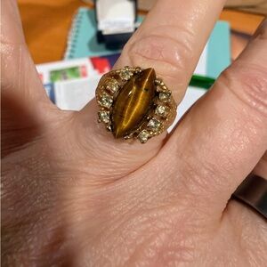 10 Karat Gold Tigers Eye Marquee Ring